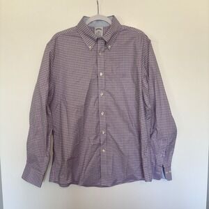 Brooks Brothers 1818 Regent Men's L Non-Iron Stretch Cotton Blend Purple Plaid